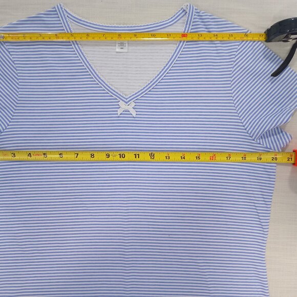 PINK Women's Cotton Short Sleeve Nightdress Striped V- Neckline Maxi Dress Sz M - Picture 2 of 5